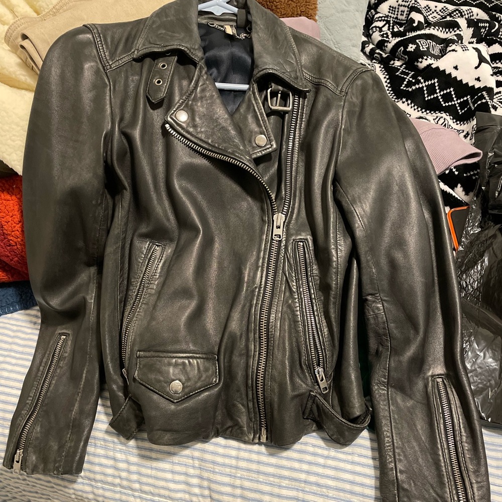 Top shop black leather jacket size small